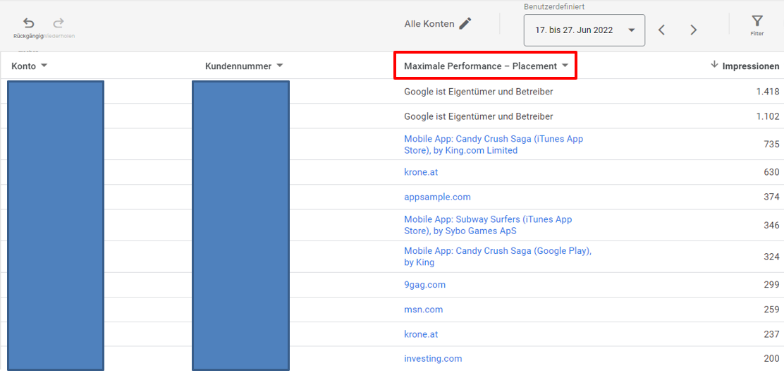 Google Ads - Performance Max (Pmax) auswerten - Berichte Placements